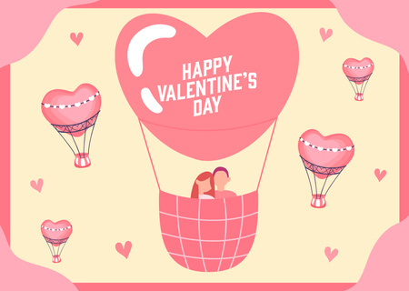 Balonlu Aşık Çiftle Sevgililer Günü'nü Tebrik Etmek Card Tasarım Şablonu