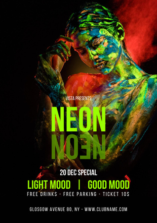 Neon Party Announcement Poster Tasarım Şablonu
