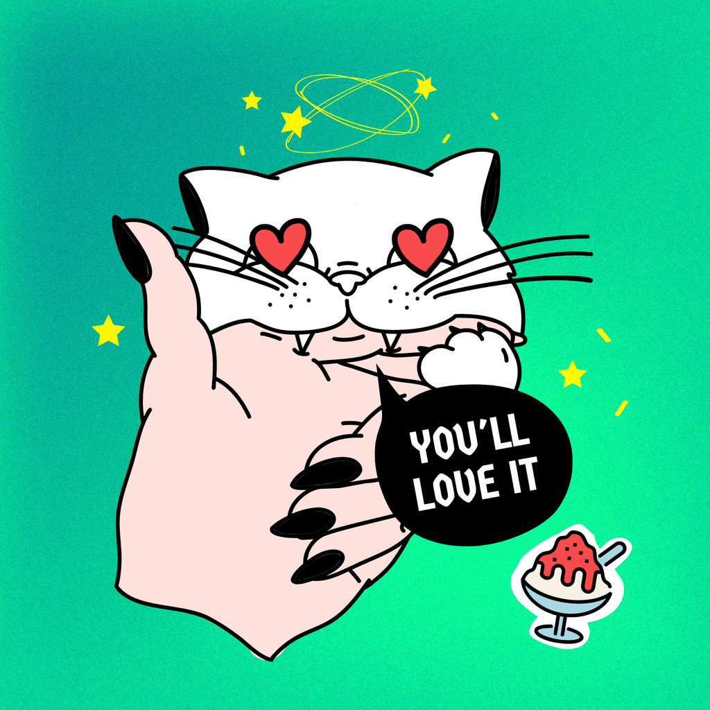 Modèle de visuel Cute Cat with Hearts Eyes - Album Cover