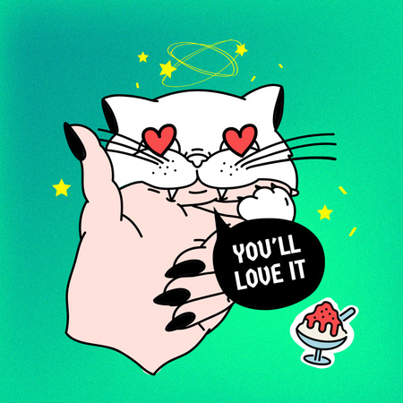 Cute Cat with Hearts Eyes Album Cover – шаблон для дизайну