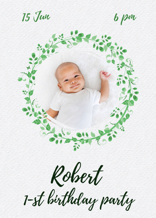 Template di design First Birthday Party of Little Boy Announcement Invitation