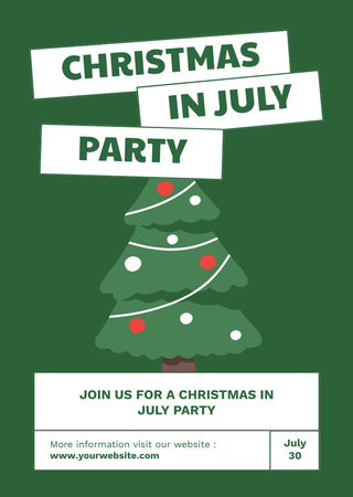 Christmas In July Party Announcement With Tree Postcard A6 Vertical Design Template
