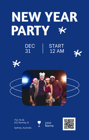 New Year Party Announcement with People in Festive Hats Invitation 4.6x7.2in Design Template