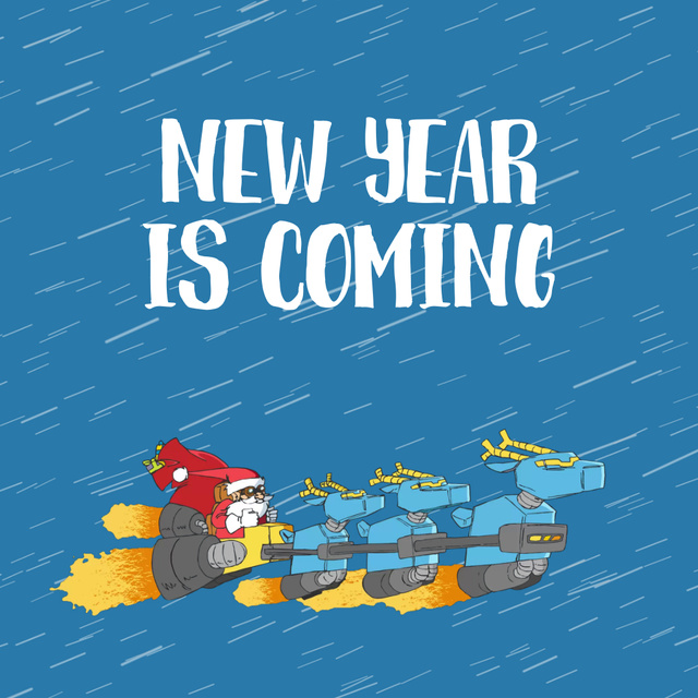 Plantilla de diseño de New Year with Santa riding in turbo sleigh Animated Post 