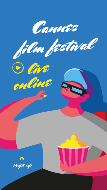 Ontwerpsjabloon van Instagram Story van Cannes Film Festival with Viewer eating Popcorn