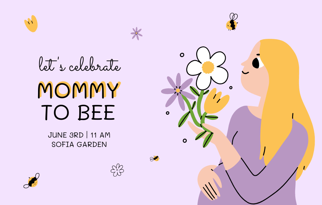 Baby Shower Celebration with Cute Flowers Invitation 4.6x7.2in Horizontal Šablona návrhu