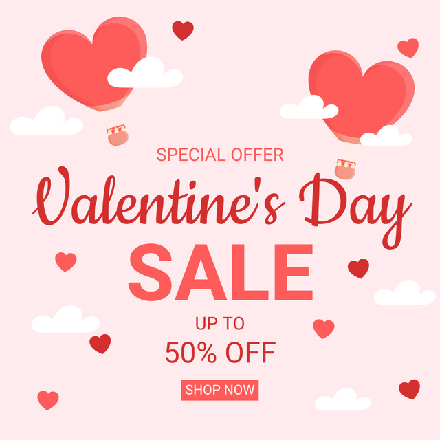Valentine's Day Discount Special Offer with Red Hearts Instagram AD Tasarım Şablonu