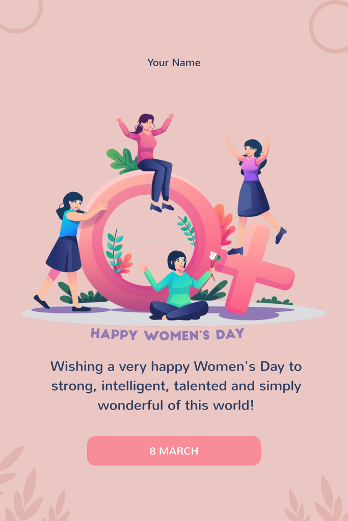 International Women's Day with Wishes Pinterest Tasarım Şablonu