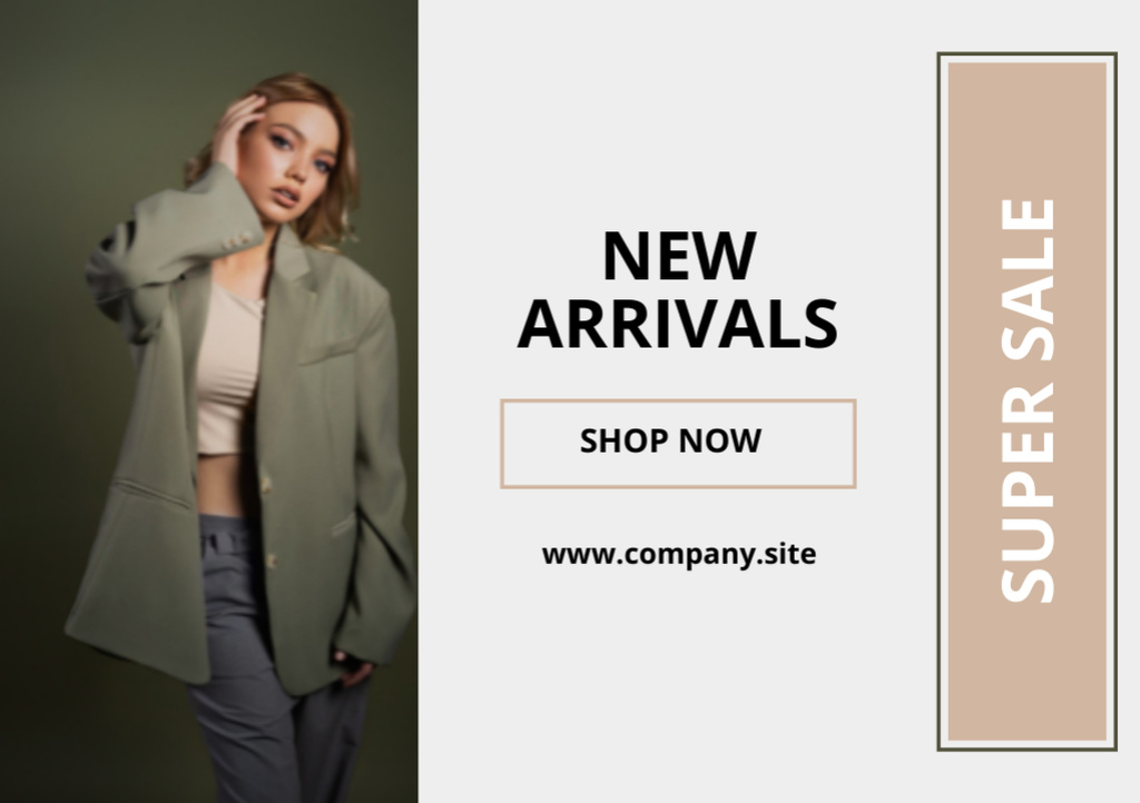 Fashion Collection Super Sale with Stylish Woman Flyer A5 Horizontal Design Template