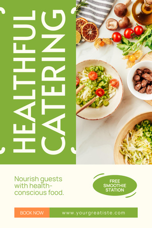 Ontwerpsjabloon van Pinterest van Cateringdiensten met gezond voedsel op borden