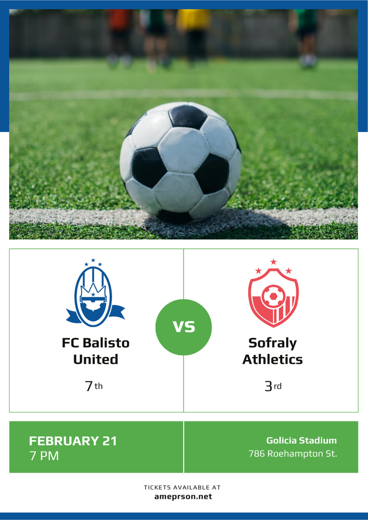Soccer Match Announcement with Ball on Green Lawn Poster A3 – шаблон для дизайну