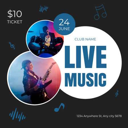 Live Music Event Ad with Musicians on Stage Instagram Design Template