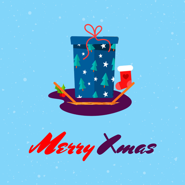 Lovely Christmas Holiday Greetings with Present In Blue Animated Post Πρότυπο σχεδίασης
