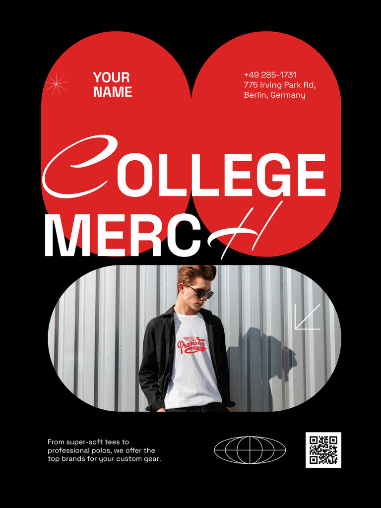 Template di design College Apparel and Merchandise Offer on Black and Red Poster US