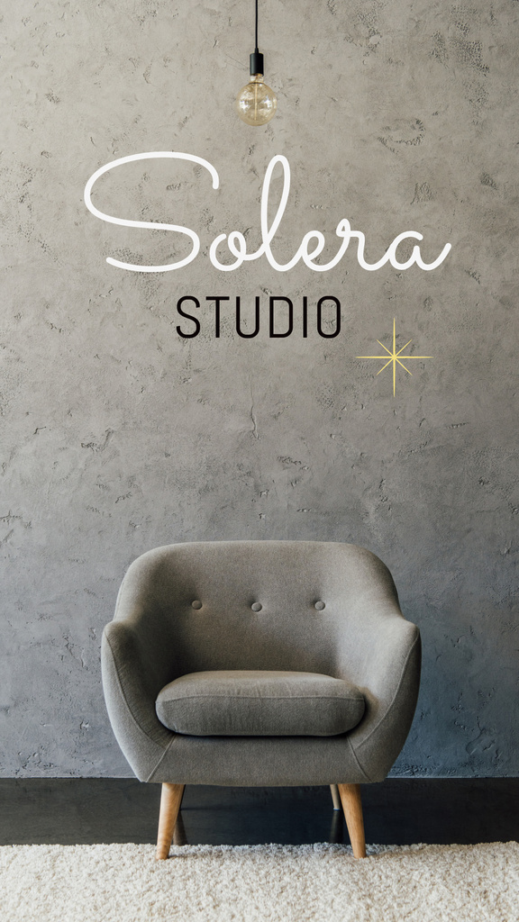 Designvorlage Furniture Studio Ad with Stylish Armchair für Instagram Story