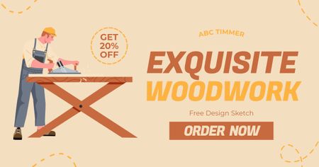 Designvorlage Fantastische Holzarbeiten mit Rabatten und kostenloser Designskizze für Facebook AD