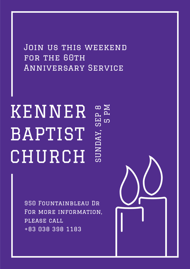 Baptist Church Promotion with Candles on Purple Poster B2 Design Template