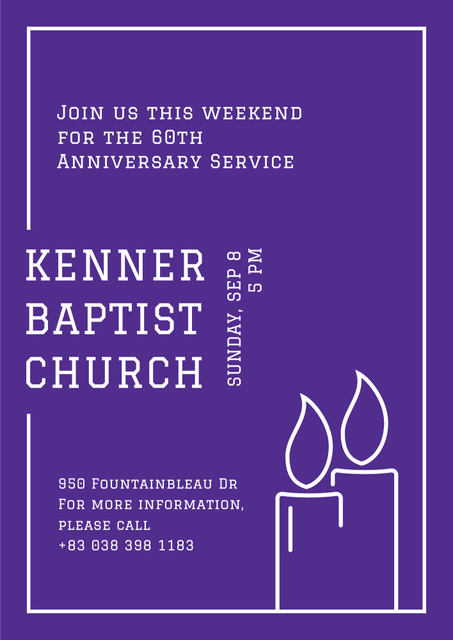 Baptist Church Promotion with Candles on Purple Poster B2 Design Template
