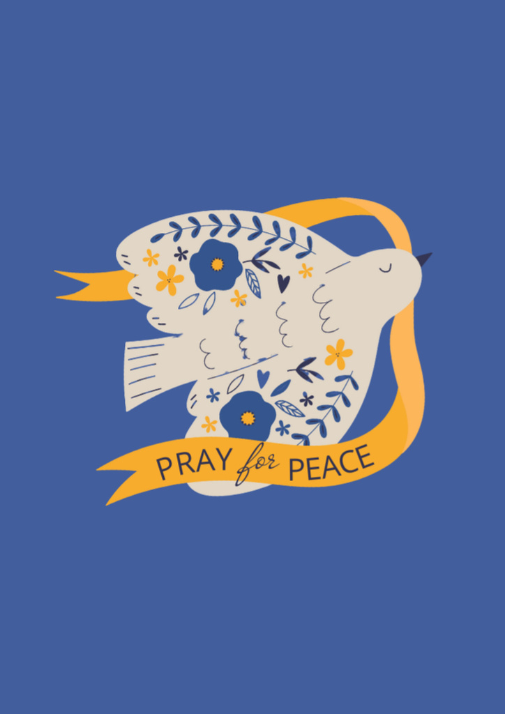 Pigeon with Phrase Pray for Peace in Ukraine Flyer A4 tervezősablon