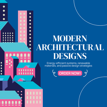 Modèle de visuel Annonce de conceptions architecturales modernes avec illustration de bâtiments de la ville - Instagram AD