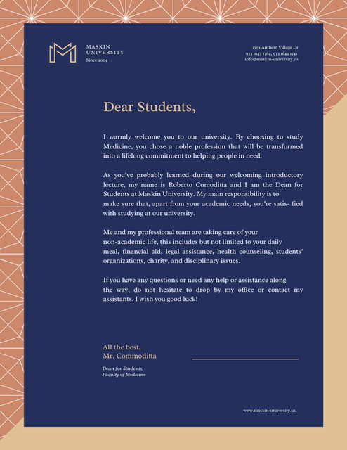 Plantilla de diseño de University Official Welcome Greeting in Frame Letterhead 8.5x11in 