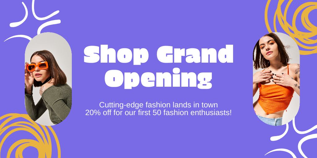 Modèle de visuel Whimsical Fashion Shop Grand Opening With Discount - Twitter