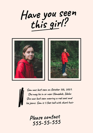 Announcement of Missing Teenage Girl Poster 28x40in Design Template