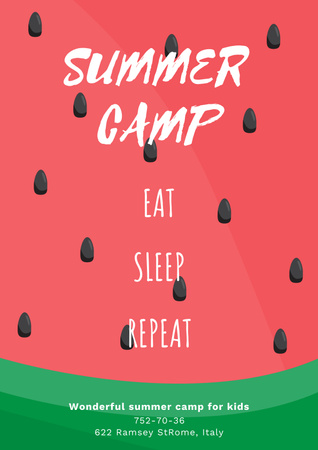 Summer Camp Ad with Red Watermelon Poster Design Template