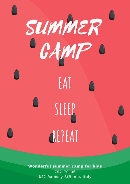 Summer Camp Ad with Red Watermelon Poster – шаблон для дизайна