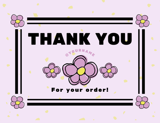 Thank You for Your Order Text with Purple Flowers Thank You Card 5.5x4in Horizontal Šablona návrhu