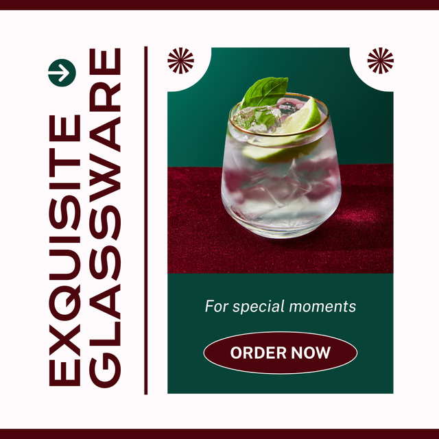 Plantilla de diseño de Ad of Exquisite Glassware with Drink in Glass Instagram 