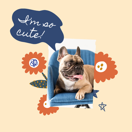 Cute Funny Dog on Armchair Instagram Design Template