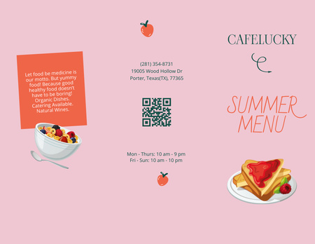 Cafe Menu -ilmoitus Pinkillä Menu 11x8.5in Tri-Fold Design Template