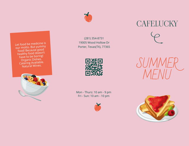 Cafe Menu Announcement on Pink Menu 11x8.5in Tri-Fold Šablona návrhu