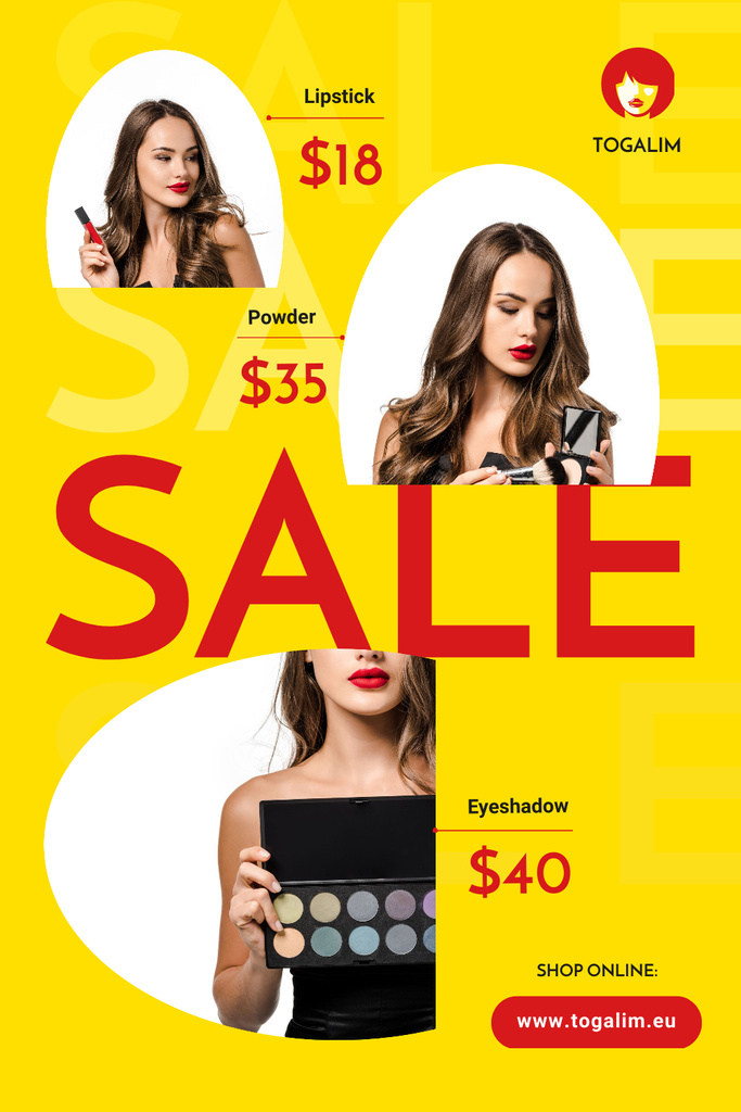 Cosmetics Sale with Woman Applying Makeup Pinterest Design Template