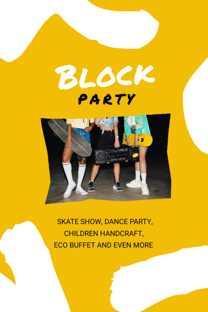 Block Party Announcement with Teenage Girls Flyer 4x6in Šablona návrhu