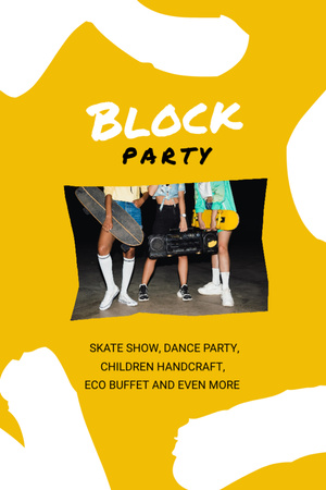 Block Party Announcement with Girls with Skateboard and Boombox Flyer 4x6in Design Template