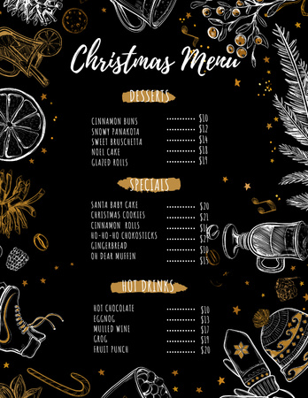 Christmas Dishes List With Festive Illustration Menu 8.5x11in Design Template