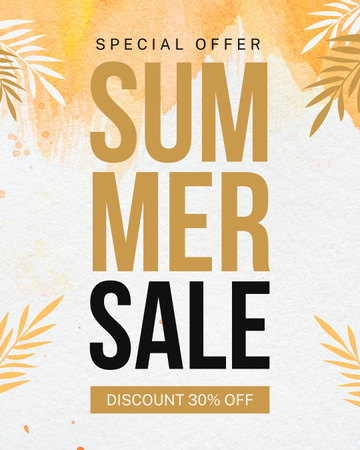 Summer Sale Ad on Beige Tropical Pattern Instagram Post Vertical – шаблон для дизайна
