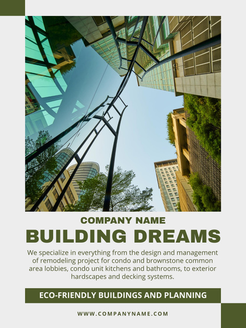 Construction Company Ad with Eco-Friendly Buildings Poster US Modelo de Design