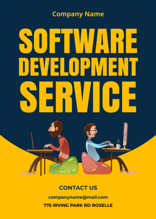 Software Development Services Ad with Programmers Flayer Design Template