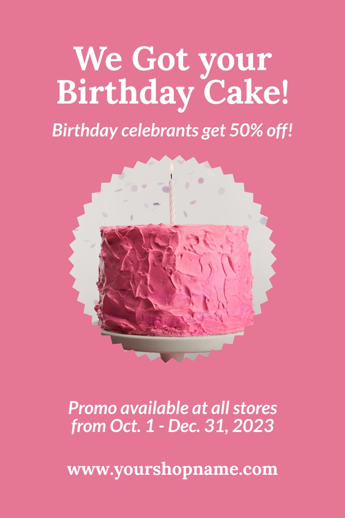 Modèle de visuel Bakery Special Offer for Birthday Cakes With Promo Code - Pinterest