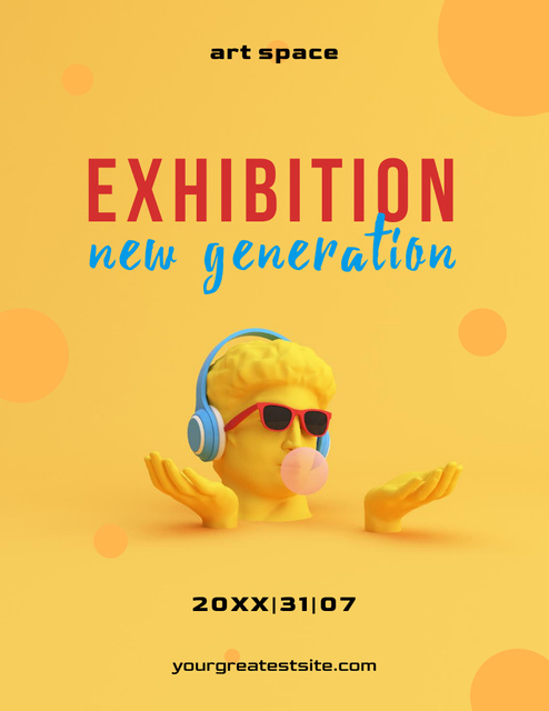 Exhibition Announcement with Cool Sculpture in Sunglasses Poster 8.5x11in Design Template