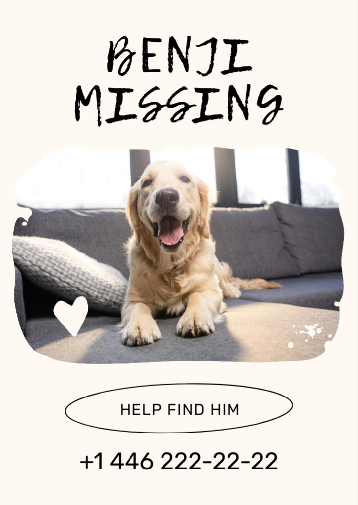 Szablon projektu Retriever Dog Missing Notice on Beige Flyer A6