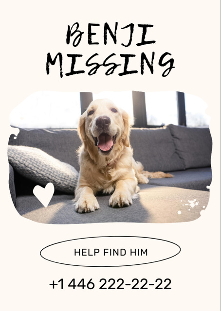 Retriever Dog Missing Notice on Beige Flyer A6 – шаблон для дизайну