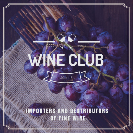 Wine club Invitation with fresh grapes Instagram – шаблон для дизайна