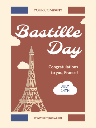 Bastille Day Greeting with Eiffel Tower Poster US Design Template