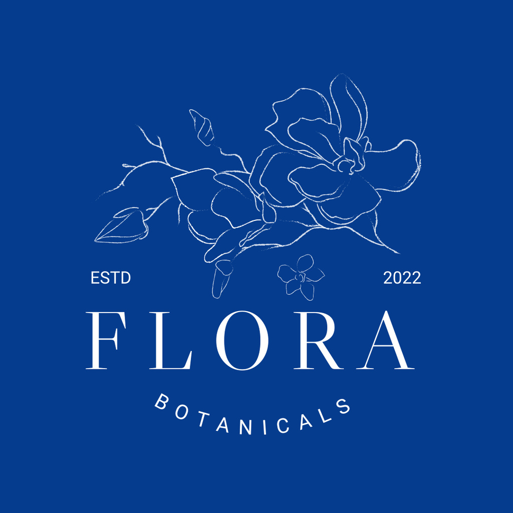 Flower Shop Ad with Creative Floral Sketch on Blue Logo 1080x1080pxデザインテンプレート