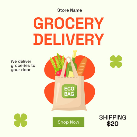 Ontwerpsjabloon van Instagram van Aanbieding voor bezorging van eten in eco-tassen