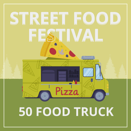 Street Food Festival Announcement with Pizza Instagram Tasarım Şablonu